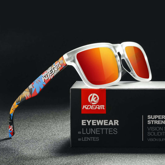 KDEAM Okulary Przeciwsłoneczne Polaryzacyjne Navi Sicily, UV400, lustrzane soczewki, unisex, błyszcząca oprawa, widok z boku.