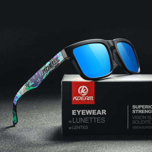 KDEAM Okulary Przeciwsłoneczne Polaryzacyjne KDEAM Navi Tropics, okulary przeciwsłoneczne polaryzacyjne, UV400, lustrzane soczewki, unisex, widok z boku.